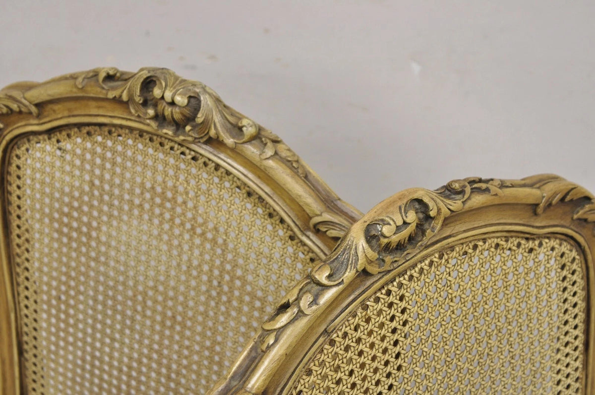 Antique French Provincial Louis XV Style Carved Walnut Cane Side Chair - a Pair