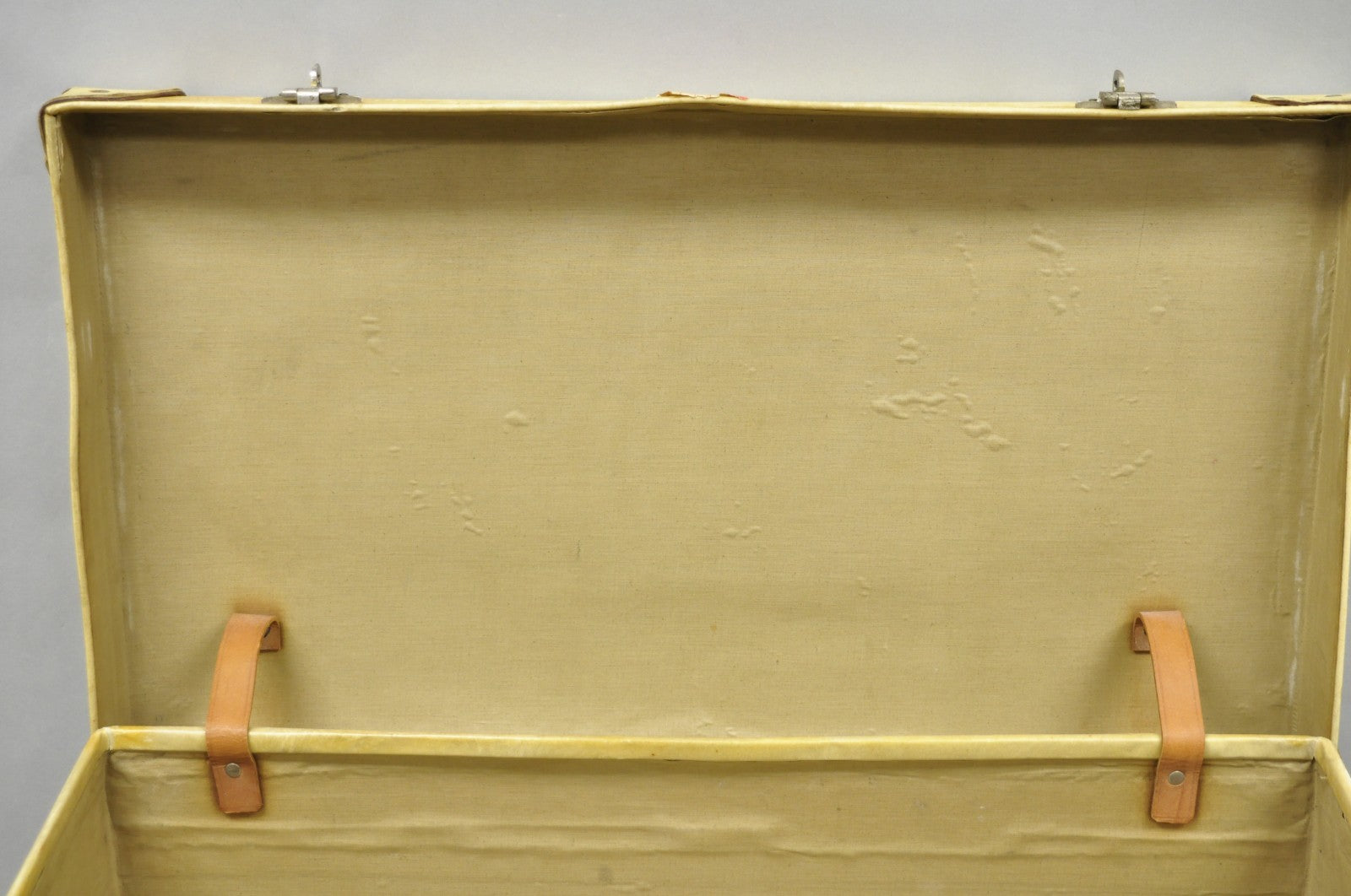 Antique 1930s French Vellum Parchment Large 30" Cream Hard Case Suitcase Luggage