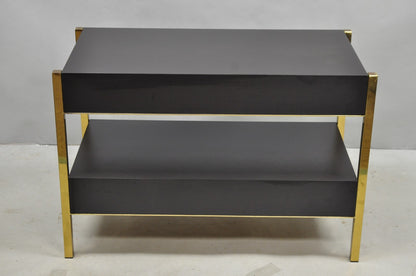 Contemporary Modern Black & Brass Faux Bamboo Nightstand Bedside Table - a Pair