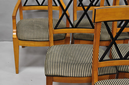 Biedermeier Empire Style Maple Wood Double X Back Dining Room Chairs - Set of 6