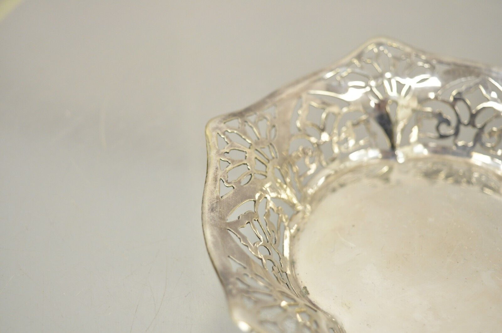 Vintage TBB England Silver Plate EPNS Small Floral Pierced Trinket Dish Bowl