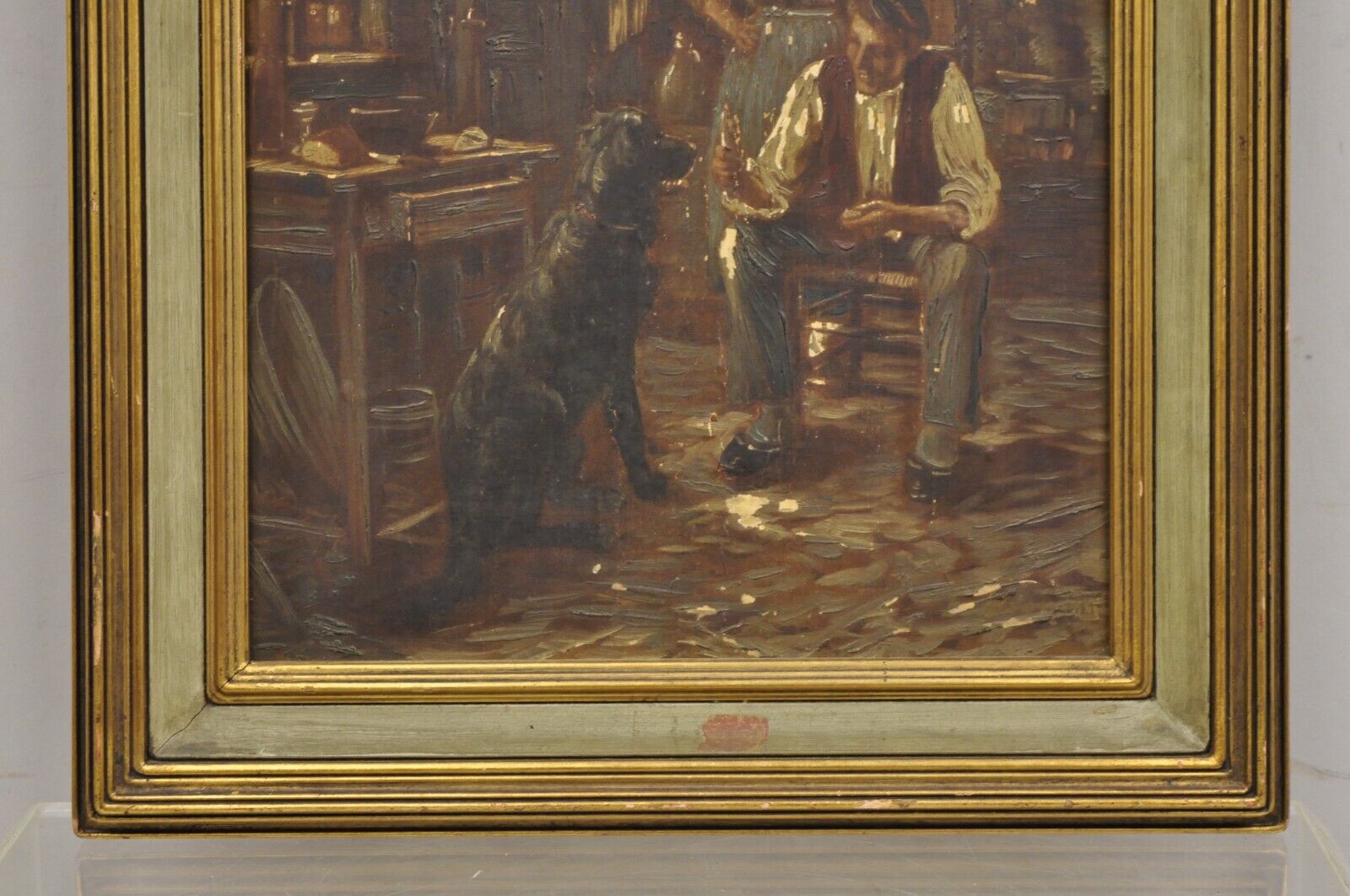 Vintage German Country Gentlemen Woman and Dog Italian Framed Painting
