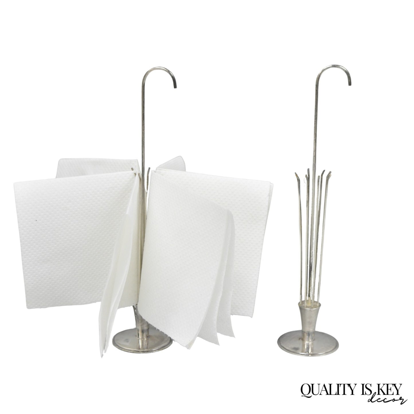 Mid Century Danish Modern Silver Plated Umbrella Cocktail Napkin Holder - Pair