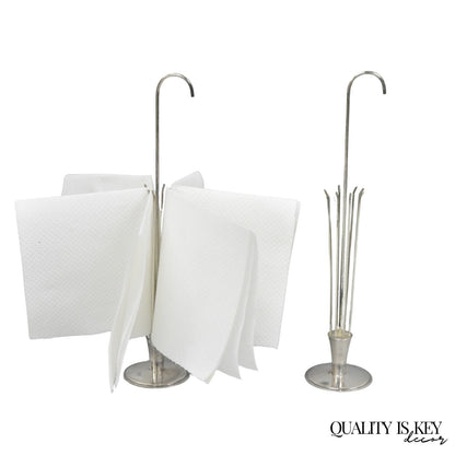 Mid Century Danish Modern Silver Plated Umbrella Cocktail Napkin Holder - Pair
