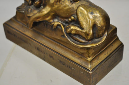 Antique Swiss Guard Bronze Lion Bookends Helvetiorum Fidei AC Virtuti "JB 1570"