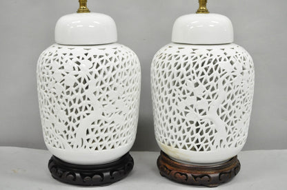 Chinoiserie White Blanc De Chine Porcelain Ginger Jar Oriental Table Lamp Pair