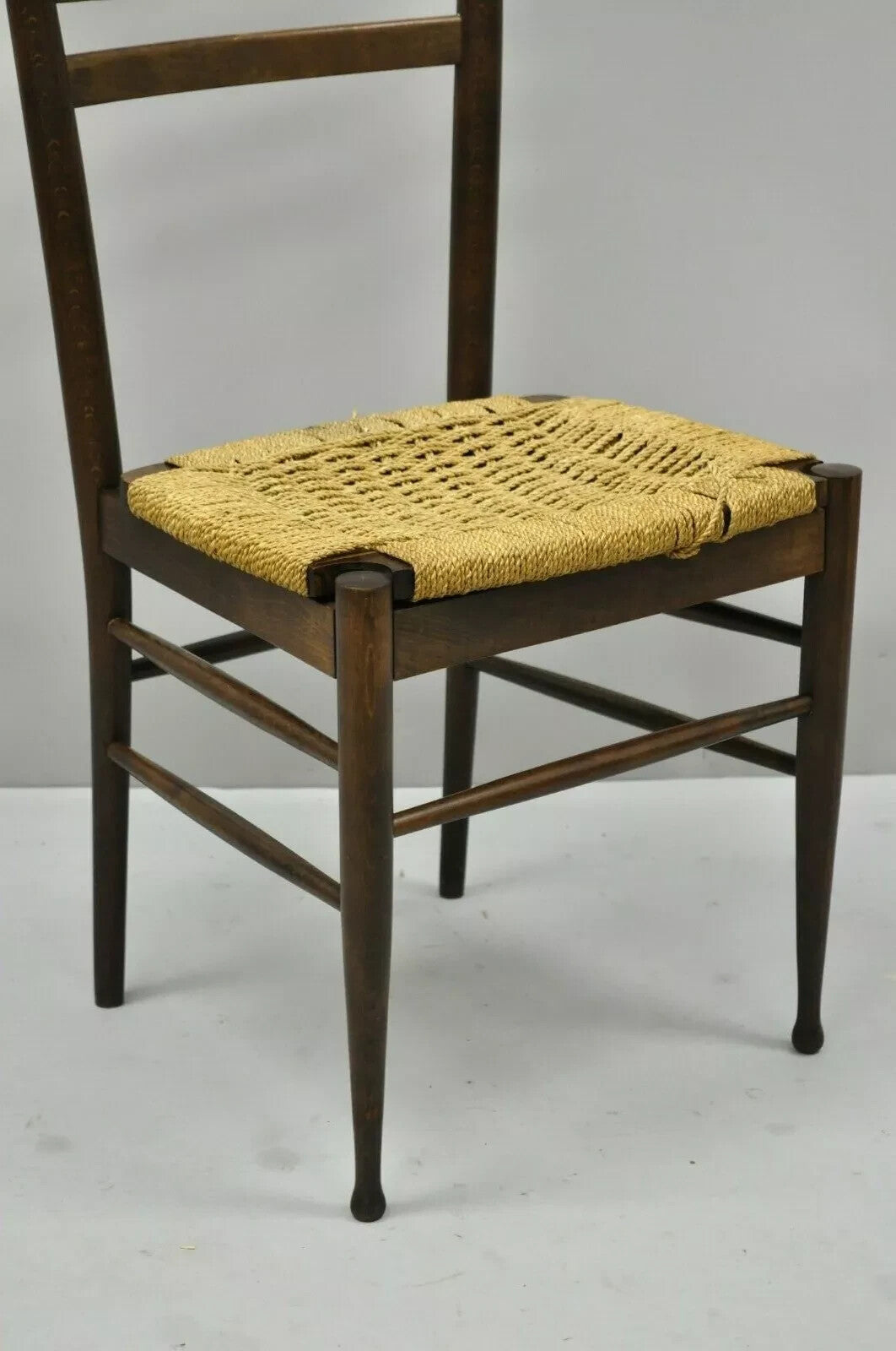 Vintage Mid Century Italian Modern Wood & Rope Clothing Valet Butlers Chair