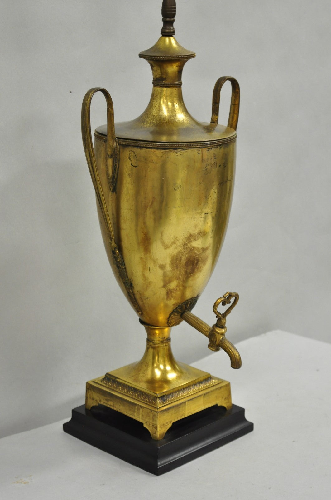 Antique French Empire Neoclassical Patinated Brass Large Samovar Urn Table Lamp