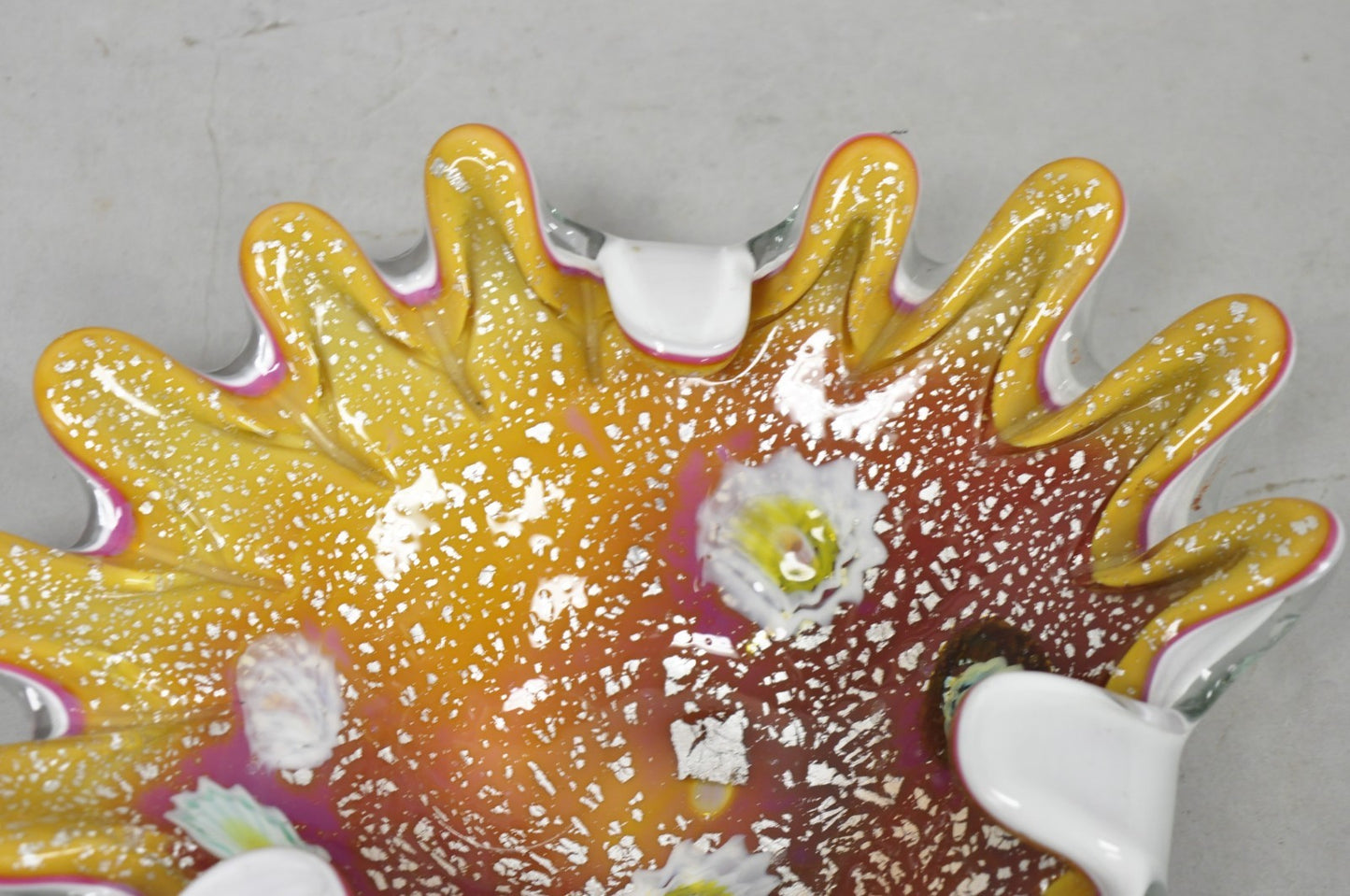 Vintage Murano Italian Art Glass Millefiori Clam Shell Candy Dish Bowl (A)