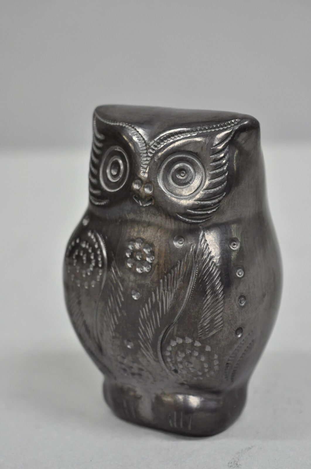 Dona Rosa Barro Negro Black Pottery 4" Carved Owl Figurine Mid Century Modern