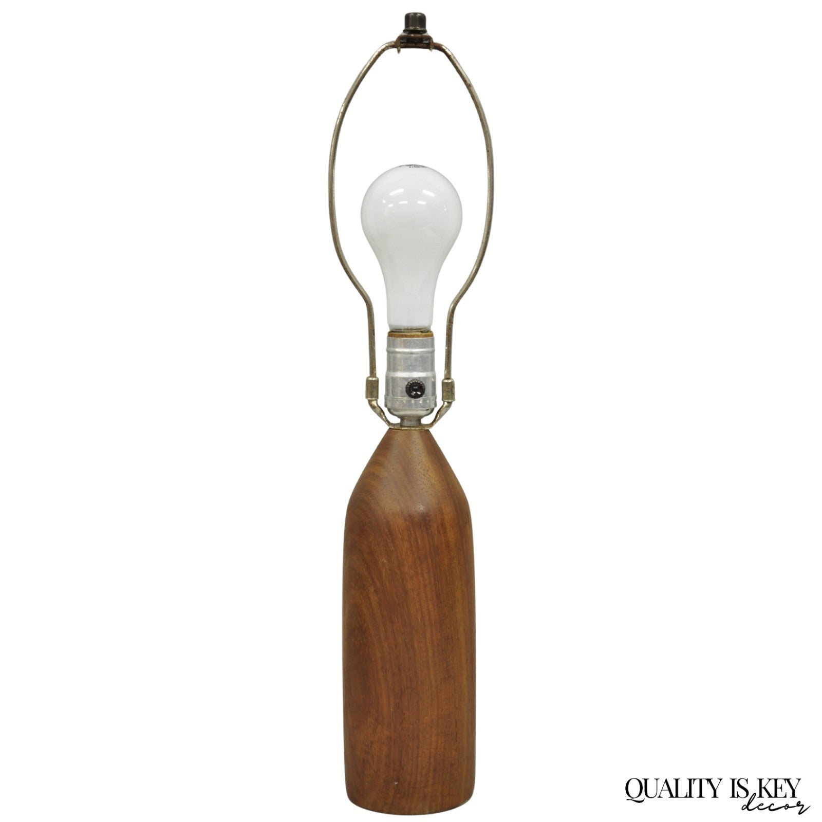 Vintage Mid Century Danish Modern Small Solid Teak Wood "Bottle" Form Table Lamp