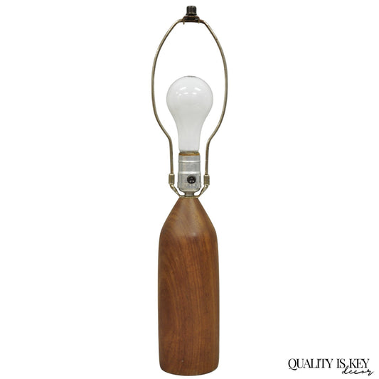 Vintage Mid Century Danish Modern Small Solid Teak Wood "Bottle" Form Table Lamp