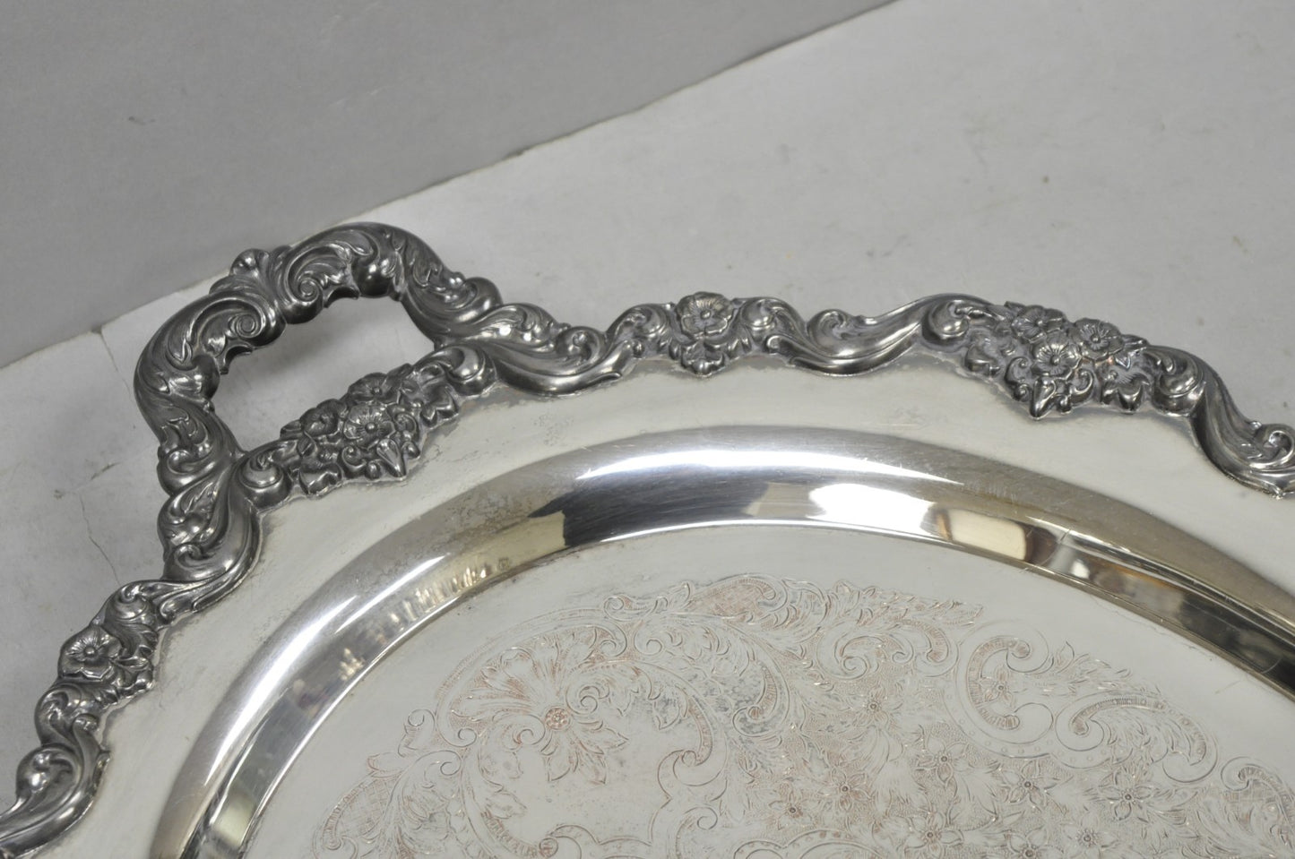 Vintage Poole 400 Lancaster Rose Silver Plated Bar Serving Platter Tray on Feet