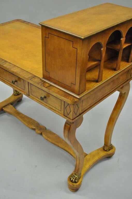 Vintage French Regency Rosewood & Walnut Cartonnier Table Desk w Bronze Paw Feet