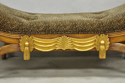 Vintage Italian Hollywood Regency Style Leopard Print Upholstered Window Bench