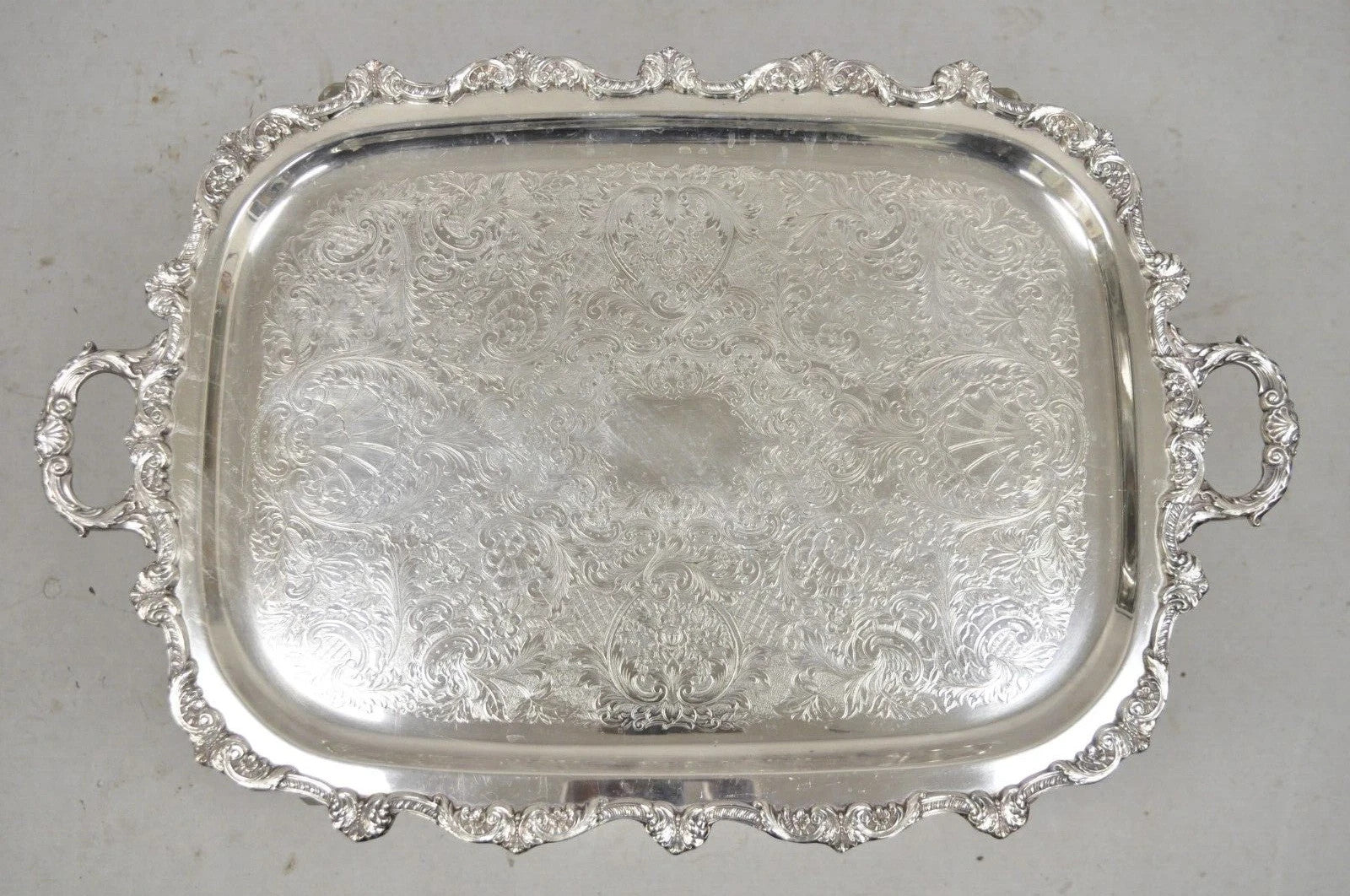Vintage EPCA Old English by Poole 5032 Silver Plated Ornate Serving Platter Tray