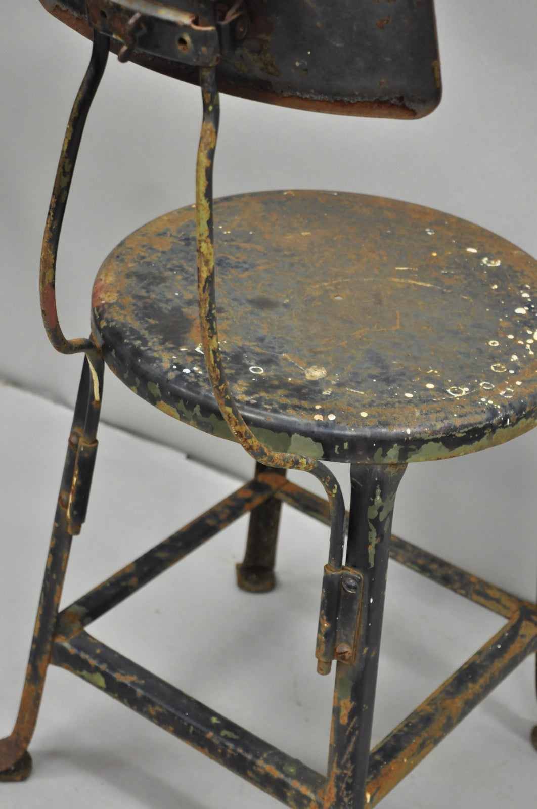Vintage Industrial Steel Metal Rusty Distressed Garage Work Stool Chair