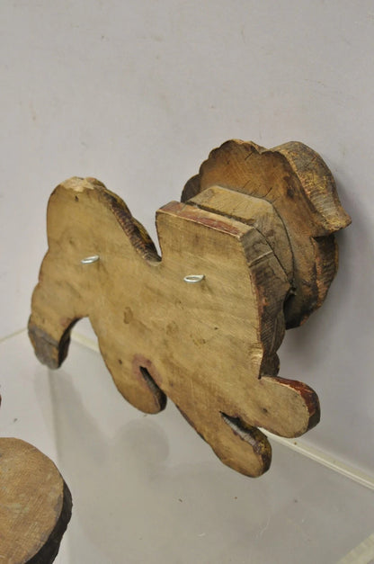 Vintage Chinoiserie Carved Wood Gold Gilt 12" Chinese Foo Dog Figures - a Pair