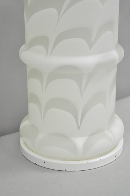 Vintage Murano Mazzega Style White Frosted Swirl Glass Large Table Lamp