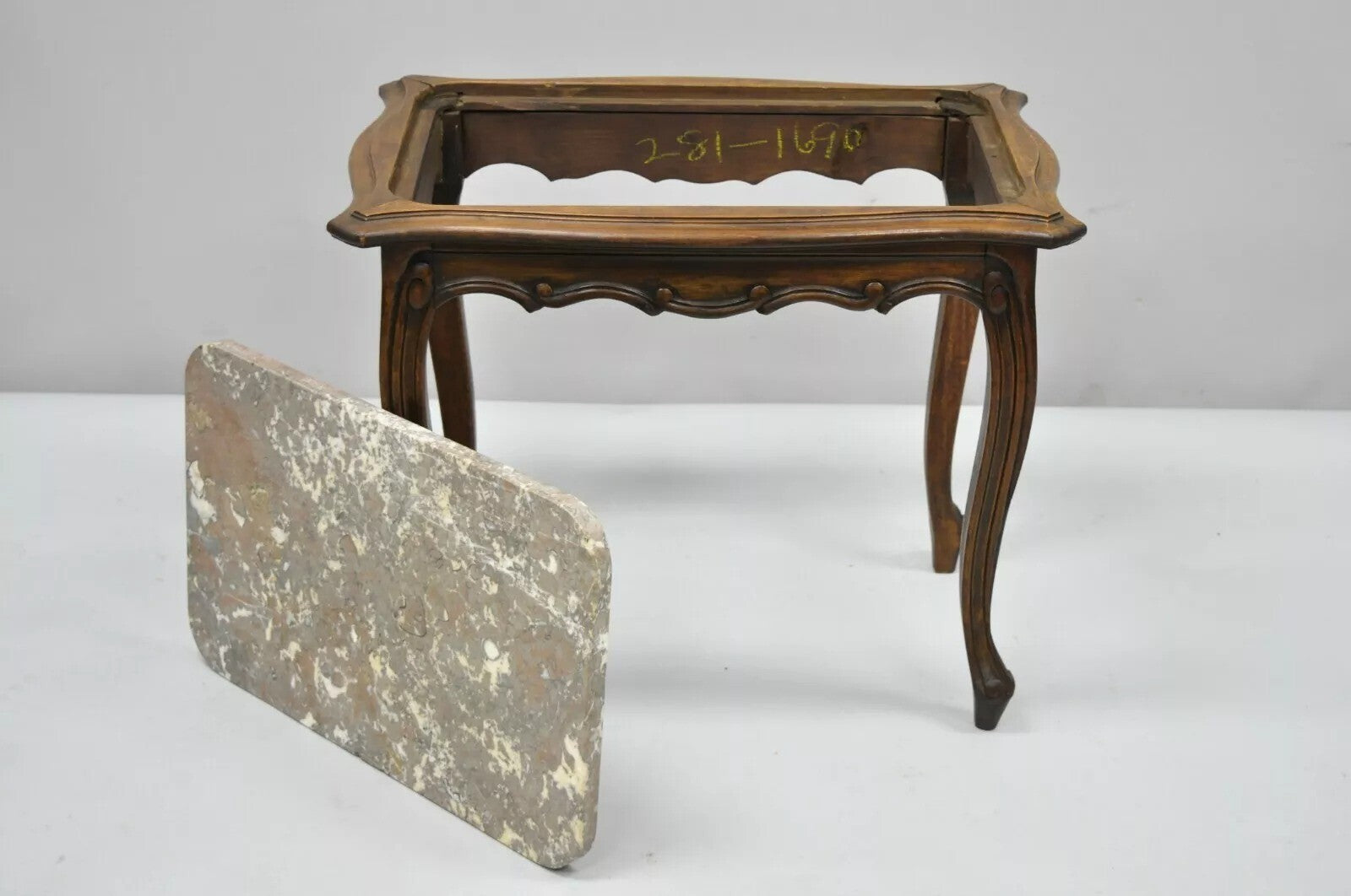 Vintage French Louis XV Style Walnut Marble Top Small Side Coffee Table