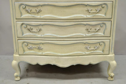 Vintage French Provincial Cream & Blue 9 Drawer Narrow 65" Tall Chest Dresser