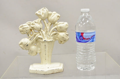 Antique Victorian Cast Iron Figural White Tulip Bouquet Painted Door Stop