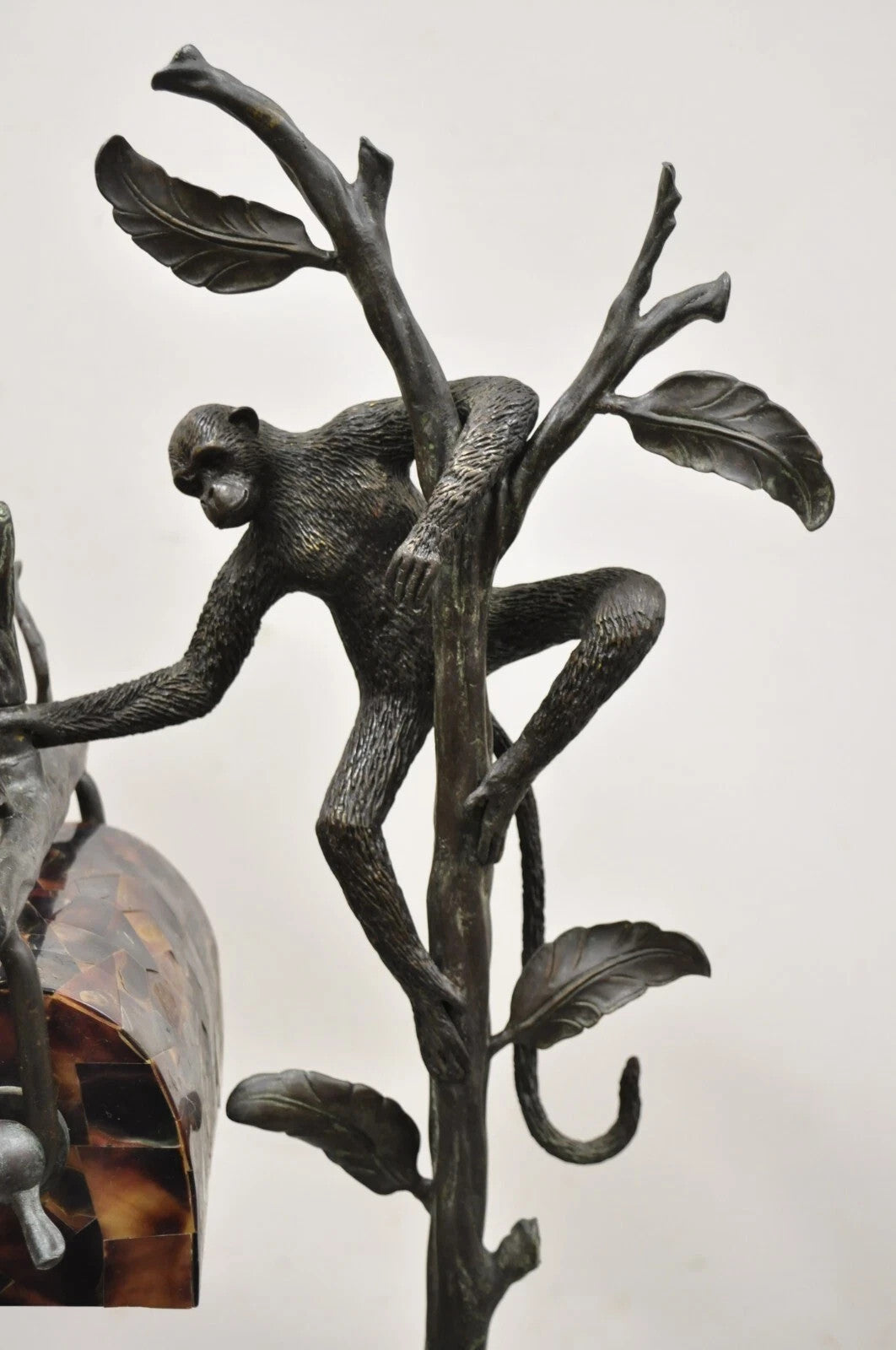 Maitland Smith Figural Bronze Monkey Desk Table Lamp Adjustable Pen Shell Shade