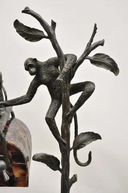 Maitland Smith Figural Bronze Monkey Desk Table Lamp Adjustable Pen Shell Shade