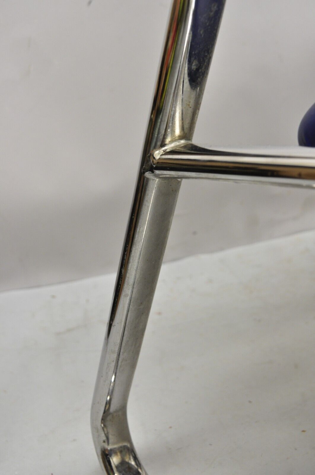 Vintage Lawsonia Stylex Blue Vinyl Chrome Frame Lounge Chairs - a Pair