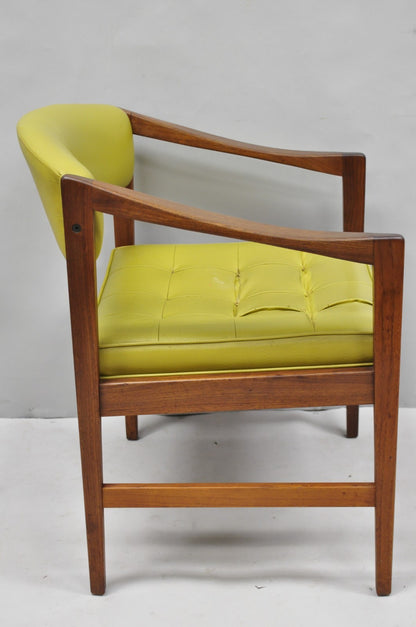 Vintage Ray Zimmerman for DUX Sculpted Walnut Green Vinyl Club Lounge Arm Chair