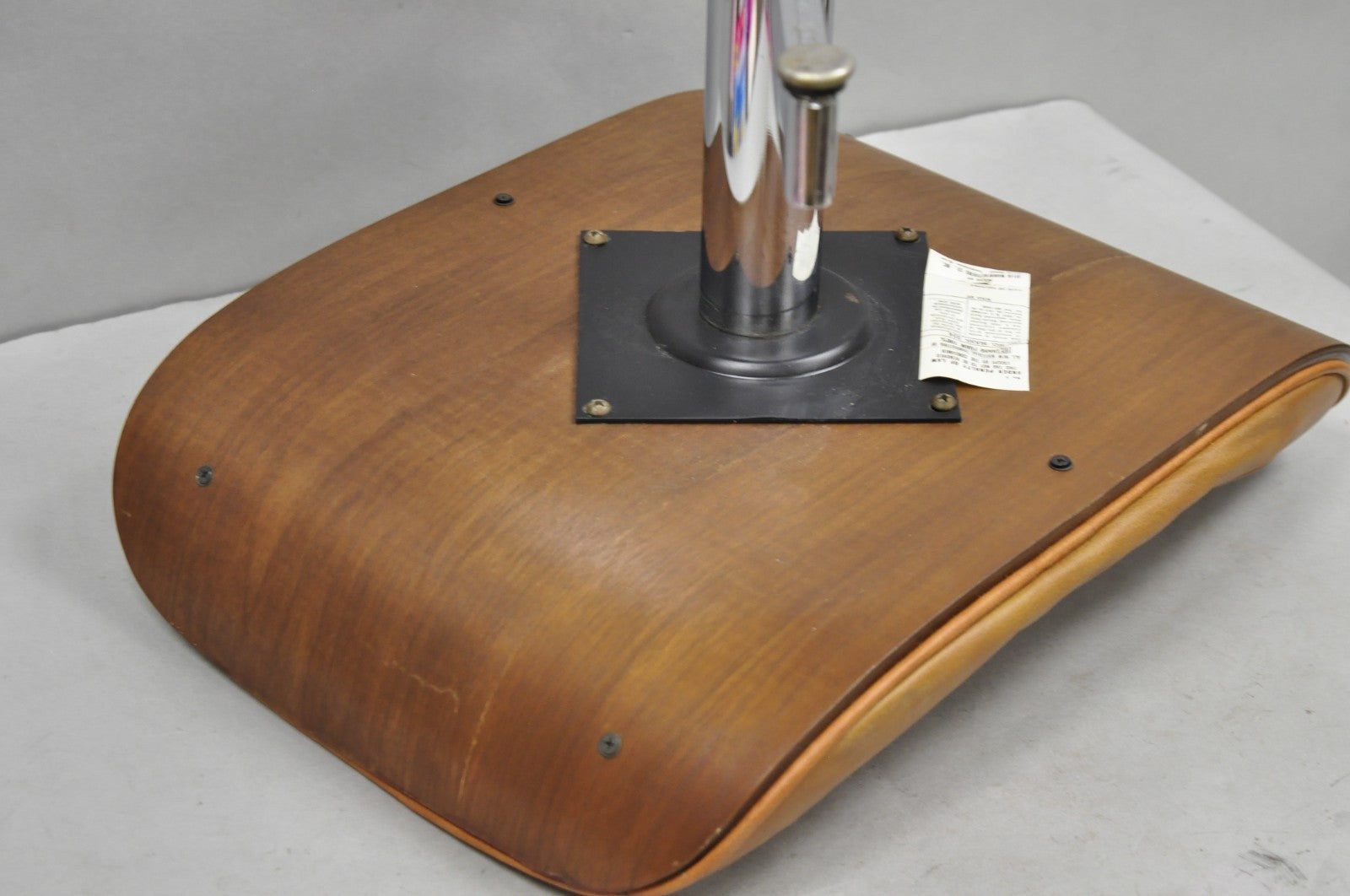 Vintage Selig Mid Century Modern Eames Style Chrome Walnut Footstool Ottoman