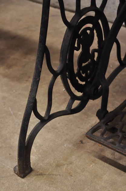 Antique Cast Iron Singer Treadle Sewing Machine Base Oval Marble Console Table