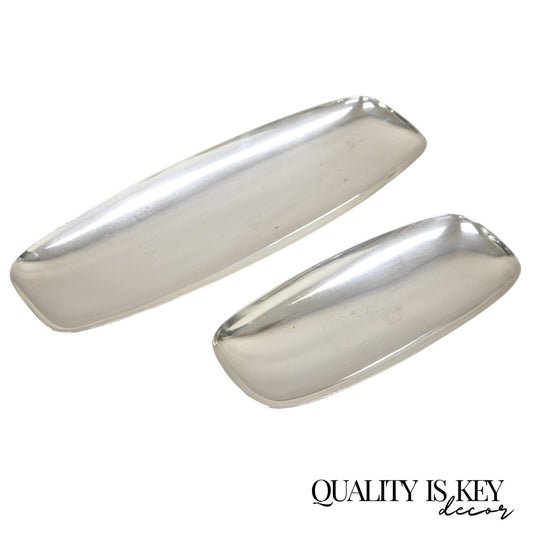 Vintage Mid Century Danish Modern Narrow Silver Plated Footed Dish Tray - 2 Pcs