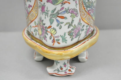 Vintage Chinese Export Porcelain Bird Painted Cachepot Flower Pot Vase