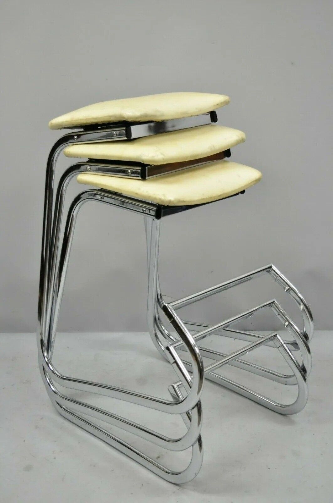 Vintage John Behringer Stendig Chrome Modern Prometheus Bar Stools - Set of 3