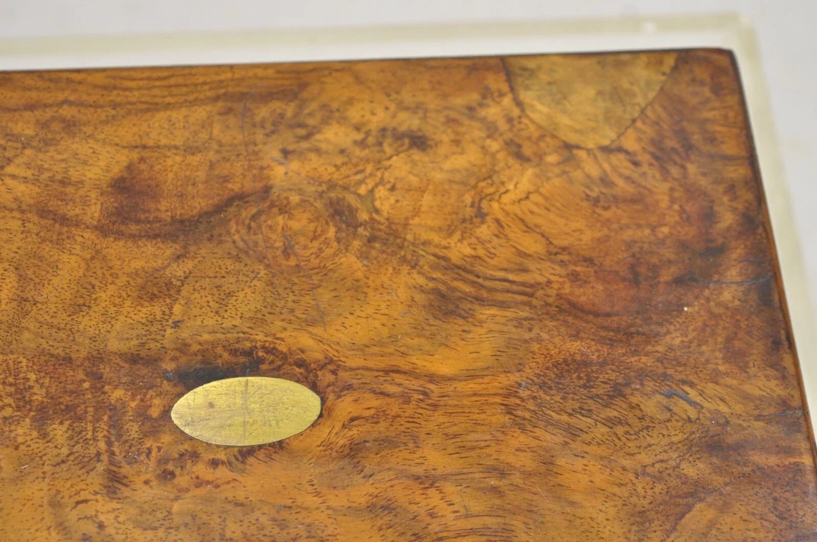 Antique English Victorian Burl Walnut Small Lap Desk Box with Fitted Interior