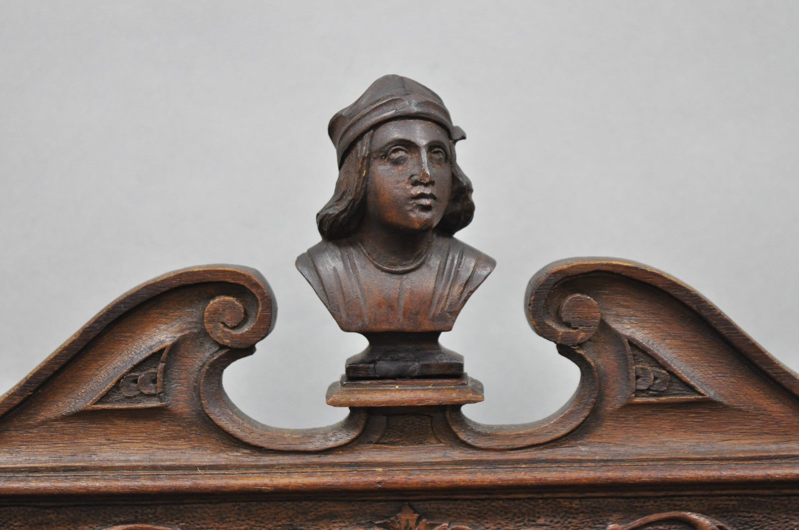 Antique Italian Renaissance Figural Carved Walnut Paw Foot Desk Letterbox