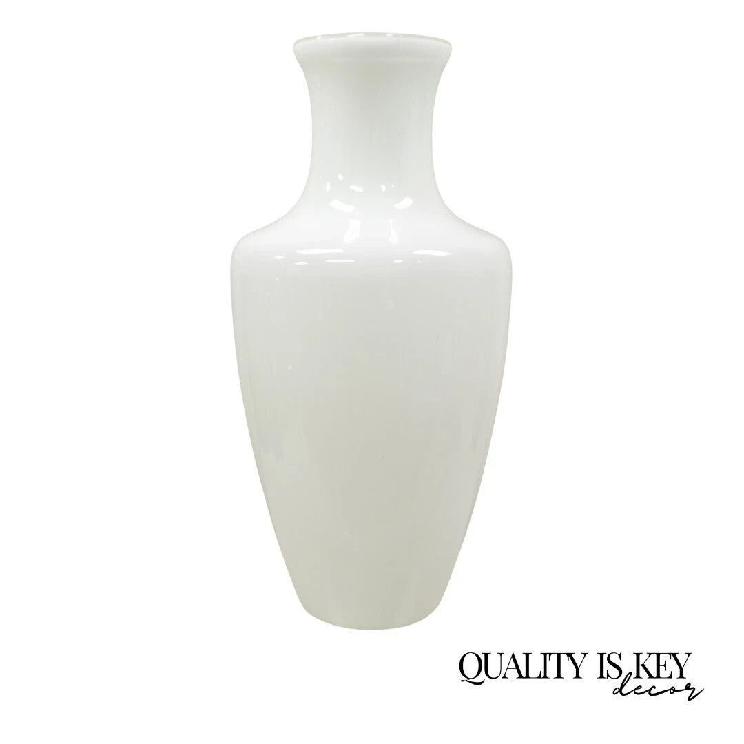 Modern Large White Cased Blown Glass 30" Urn Form Floor Flower Vase Vessel