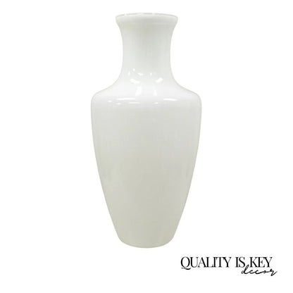 Modern Large White Cased Blown Glass 30" Urn Form Floor Flower Vase Vessel