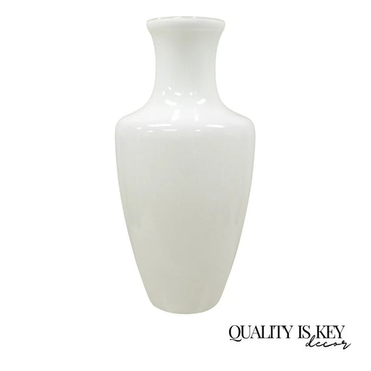 Modern Large White Cased Blown Glass 30" Urn Form Floor Flower Vase Vessel
