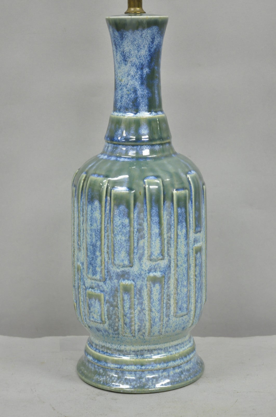 Vintage Mid Century Modern Blue & Green Drip Glaze Ceramic Pottery Table Lamp