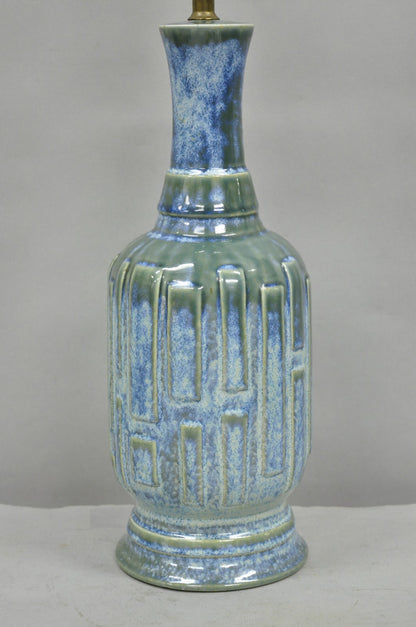 Vintage Mid Century Modern Blue & Green Drip Glaze Ceramic Pottery Table Lamp