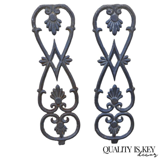 Antique Victorian Cast Iron Gate Supports Architectural Elements - a Pair