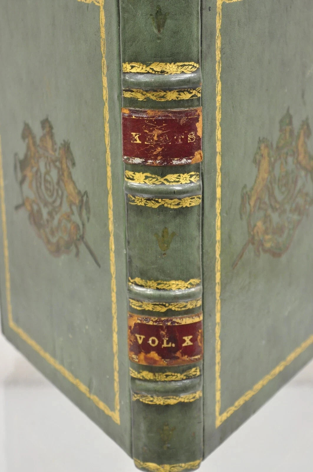 Vintage Italian Regency Green Leather Triangular Book Form Wastebasket Trash Can