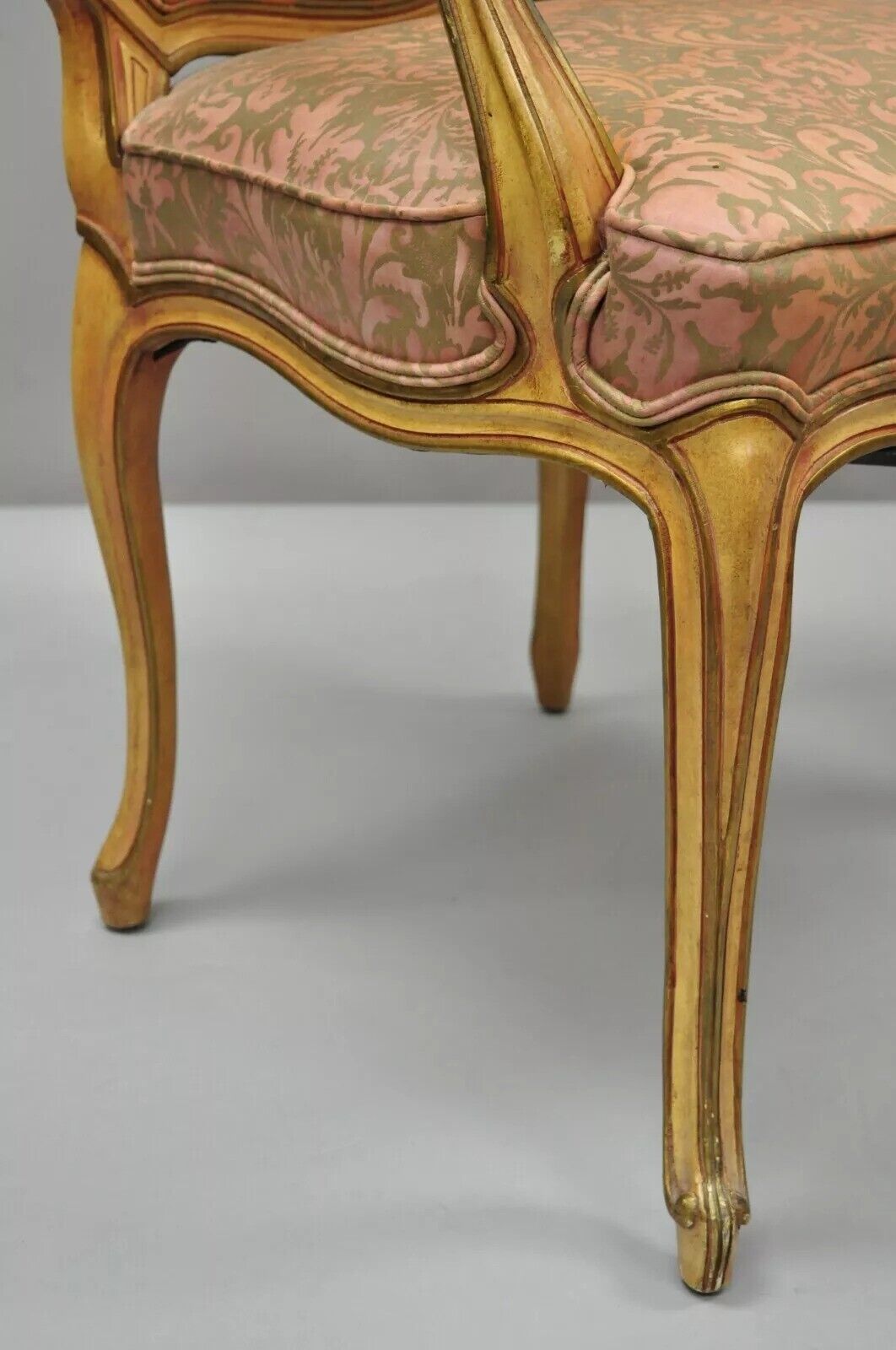 Italian Provincial French Hollywood Regency Upholstered Dining Arm Chairs - Pair