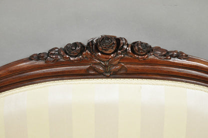 Antique Victorian French Rococo Carved Mahogany Upholstered Loveseat Parlor Sofa