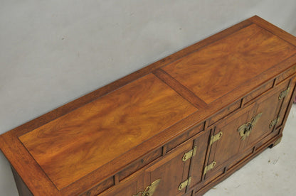 Vintage Henredon Chinoiserie Brass Butterfly Burl Wood Credenza Cabinet Buffet