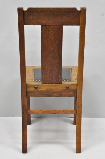 Antique Mission Oak Arts & Crafts T-Back Limbert Style Dining Chairs - Set of 4