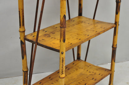 Antique English Victorian Burnt Bamboo Stick & Ball Small Bookcase Curio Shelf