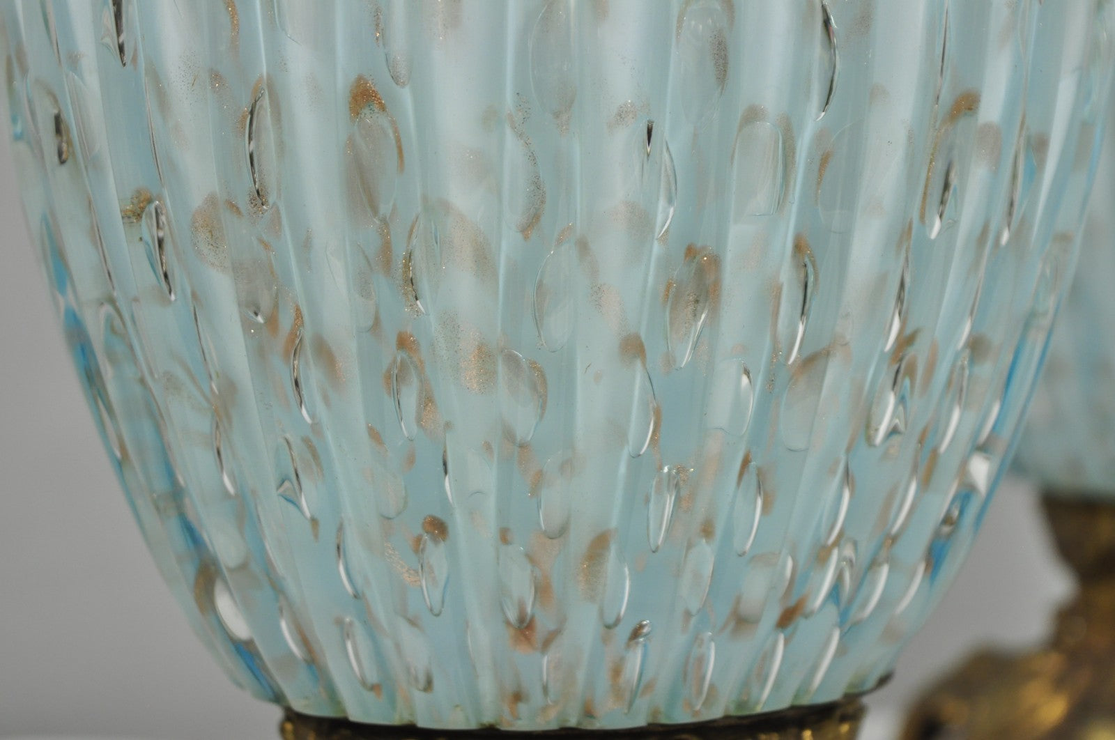 Vintage Mid Century Modern Blue Italian Murano Glass Gold Bubble Table Lamp Pair